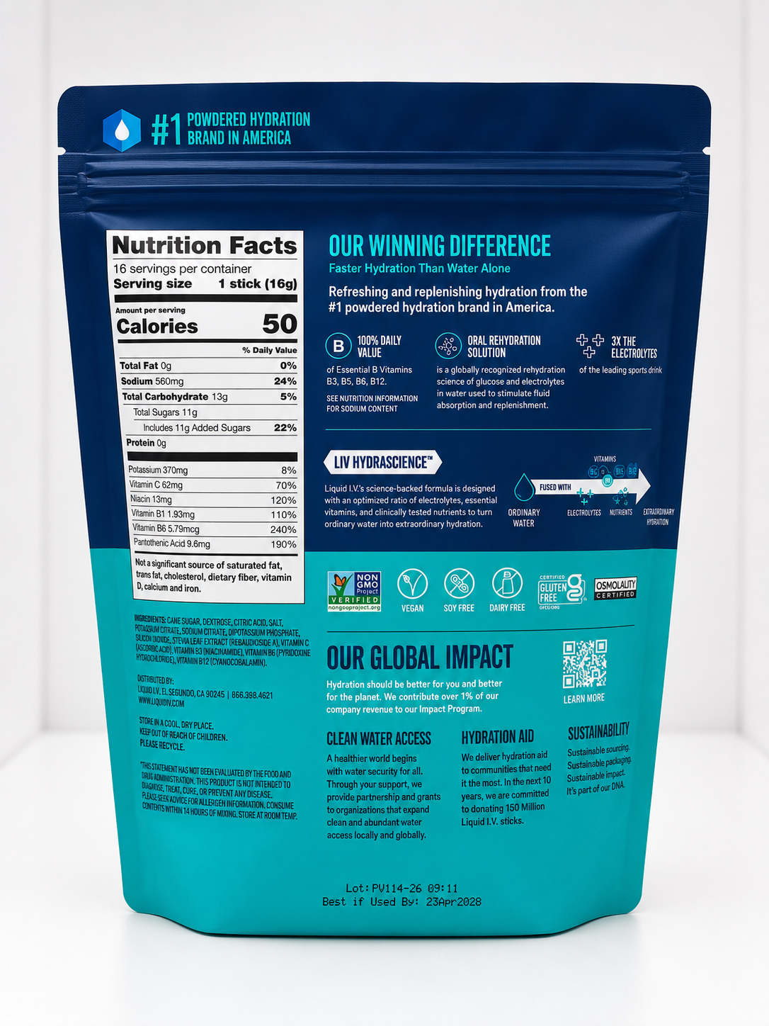 Liquid I.V. Hydration Multiplier Electrolyte Drink Mix (16 sticks)