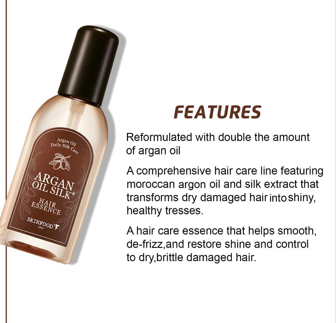 Skinfood Natural Argan Oil for Hair, Skin, Nails, Beard & Cuticles, Silk Essence - For Dry Damaged Hair Growth - Deep Conditioner Argan Oil (100 mL) Wepremiumng