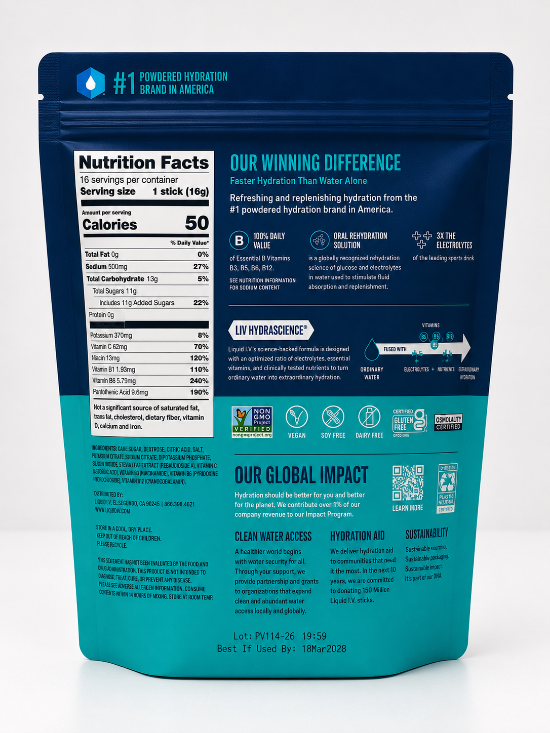 Liquid I.V. Hydration Multiplier Electrolyte Drink Mix (16 sticks)
